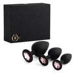 Set de dopuri anale din silicon HeavyFun, negre, cu cristale roz
