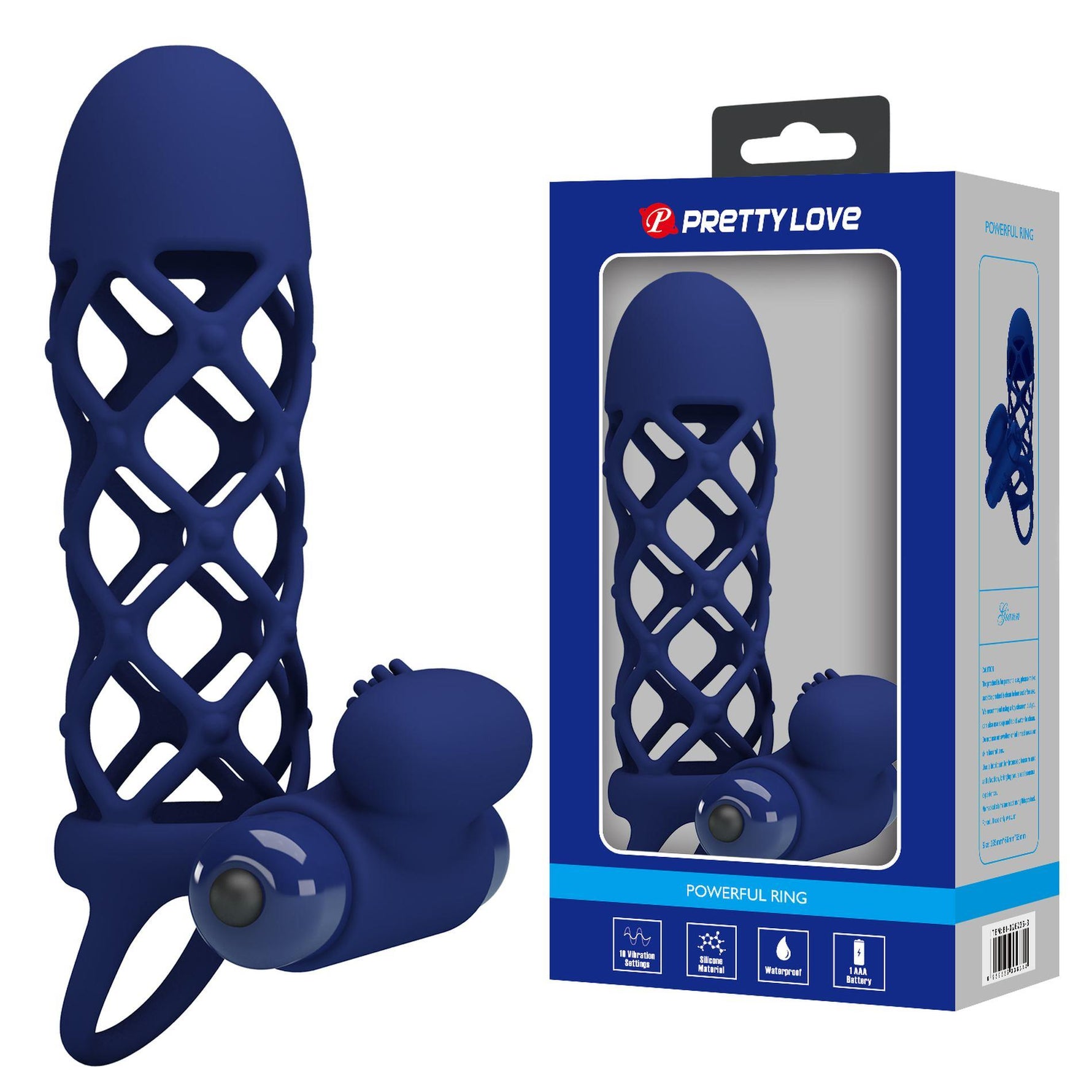 Pretty Love Extensor de penis vibrant din silicon cu 10 funcții