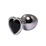 Plug anal Fantasy argintiu în formă de inimă cu cristal negru, mărime medie