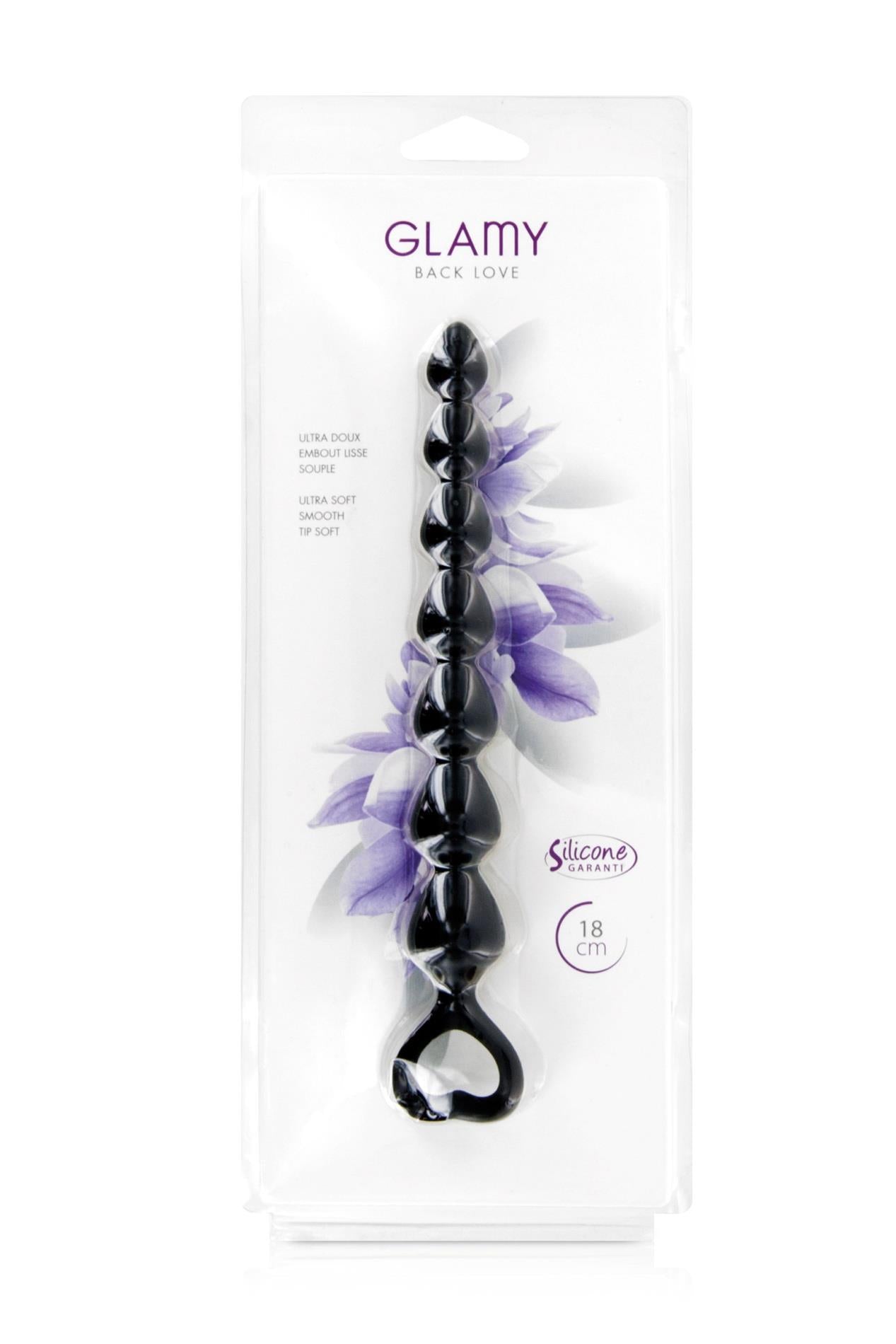 Tijă anală din silicon Glamy cu șapte niveluri, mică neagră, 18 cm