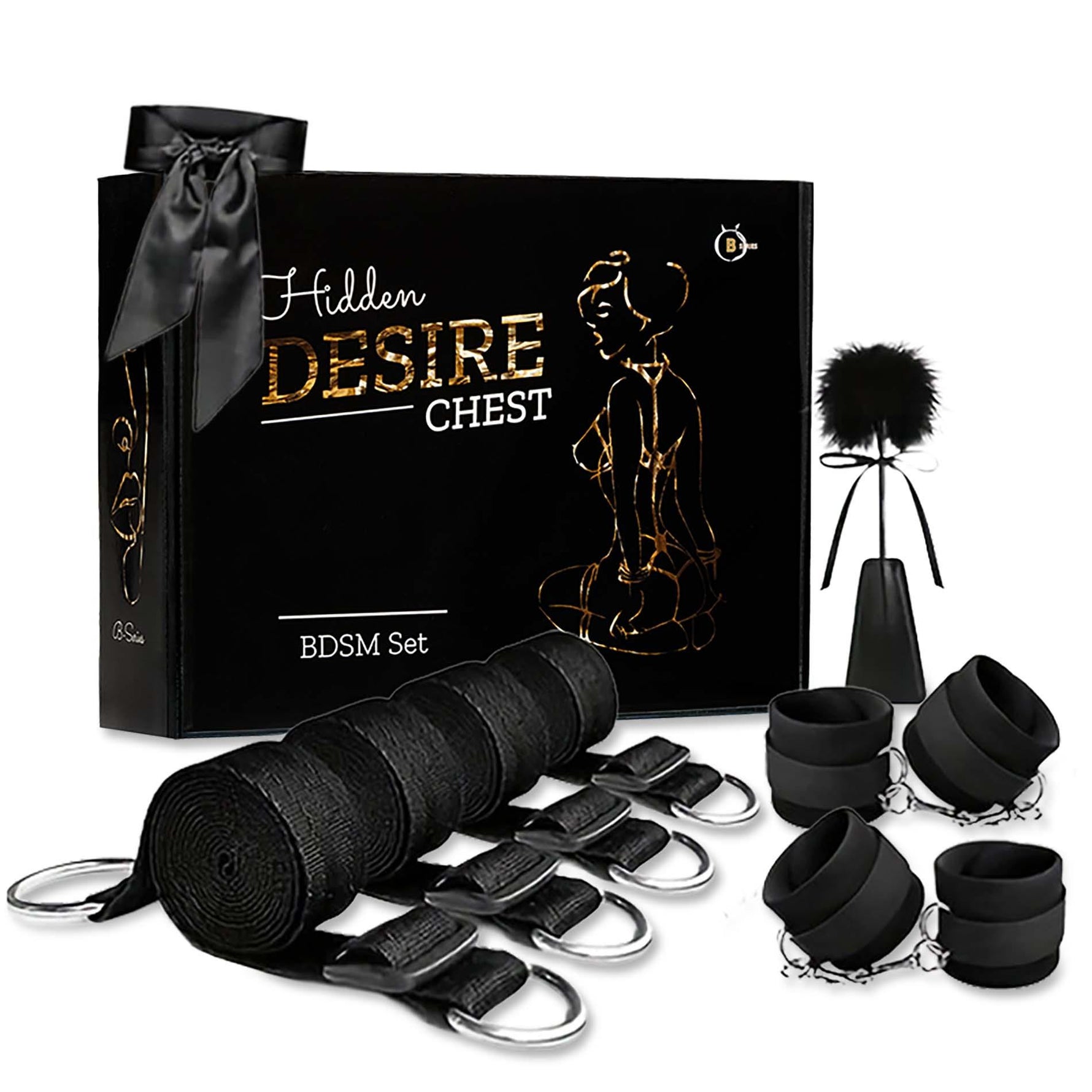 Set de imobilizare la pat Fetish seria B BDSM cu cătușe și pene