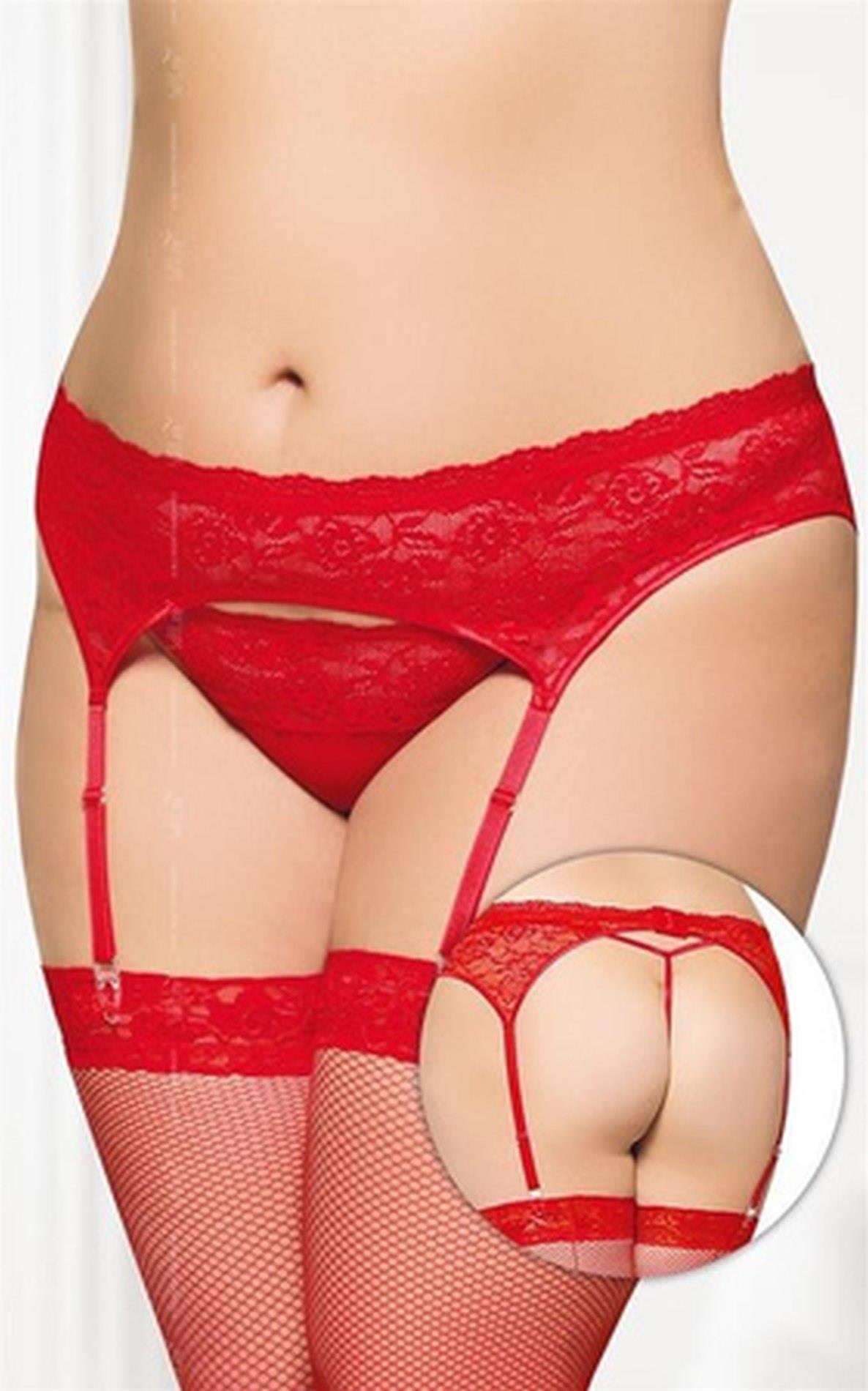 Portjartier SoftLine din dantelă roșie cu tanga 3XL