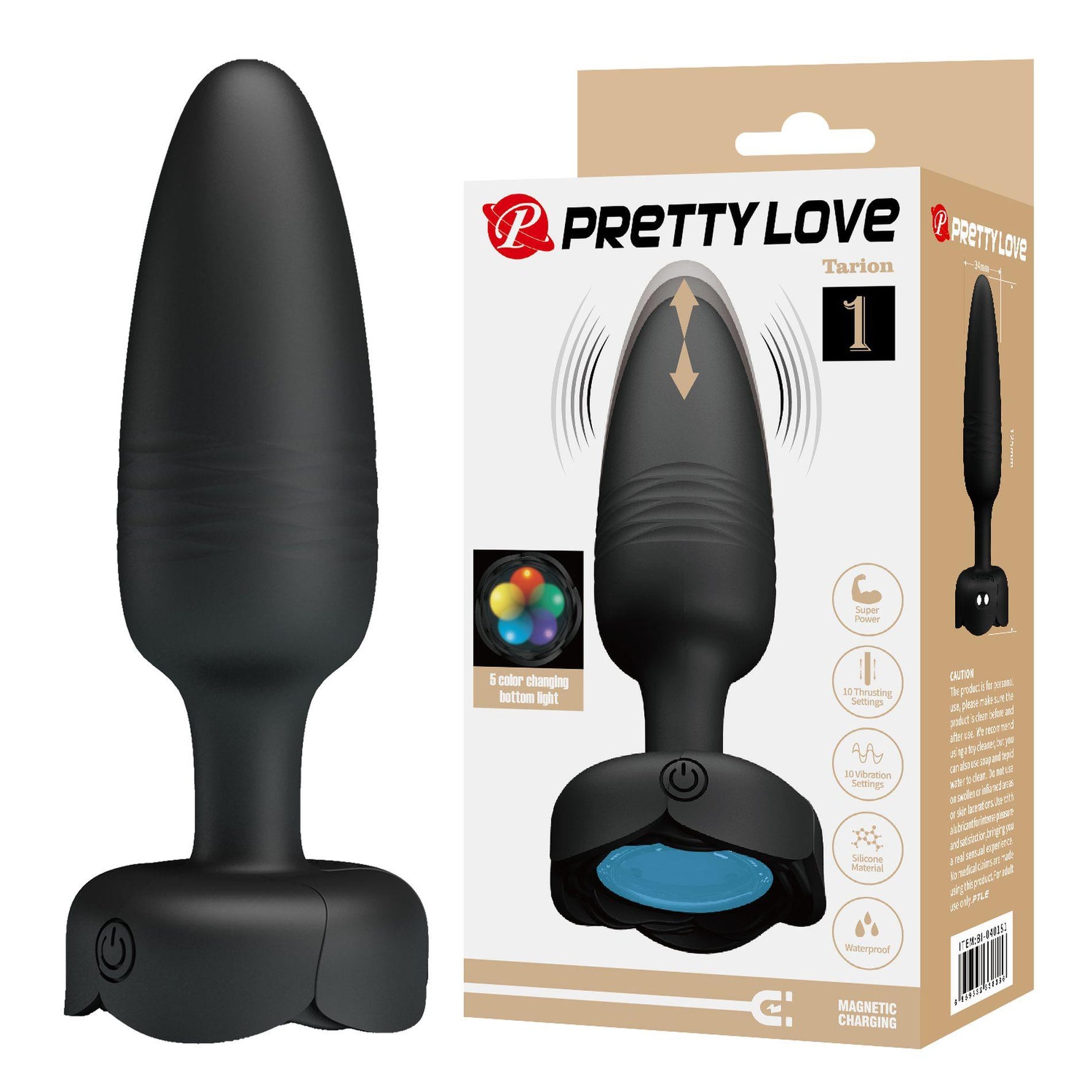 Plug anal vibrant Pretty Love Tarion din silicon cu LED, 10 moduri