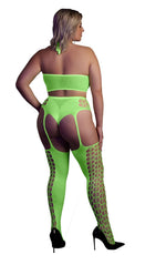 Au! Set lenjerie intimă cu top scurt neon și ciorapi XL/XXXXL