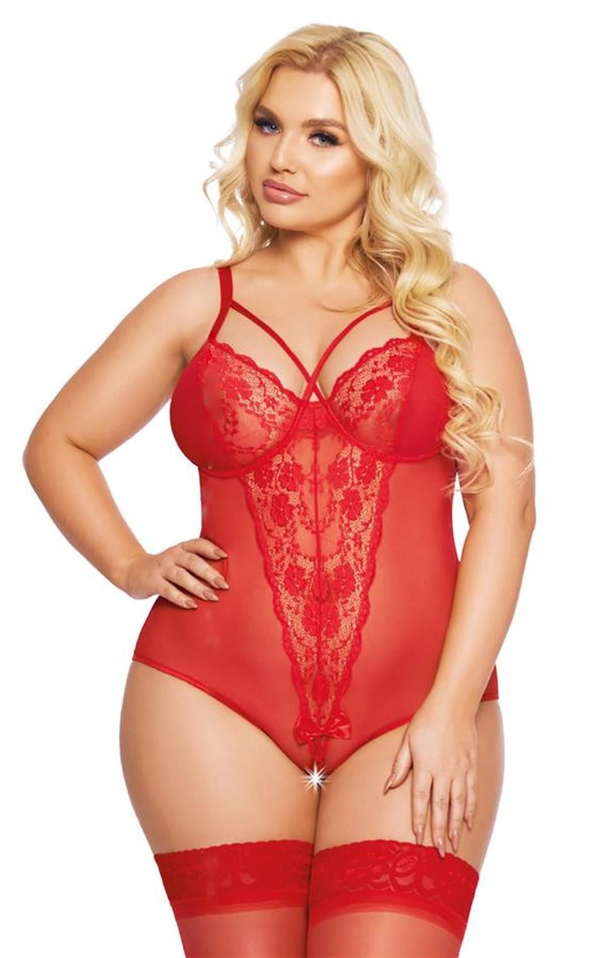 Body erotic din dantelă Amanda roșu 2XL SoftLine