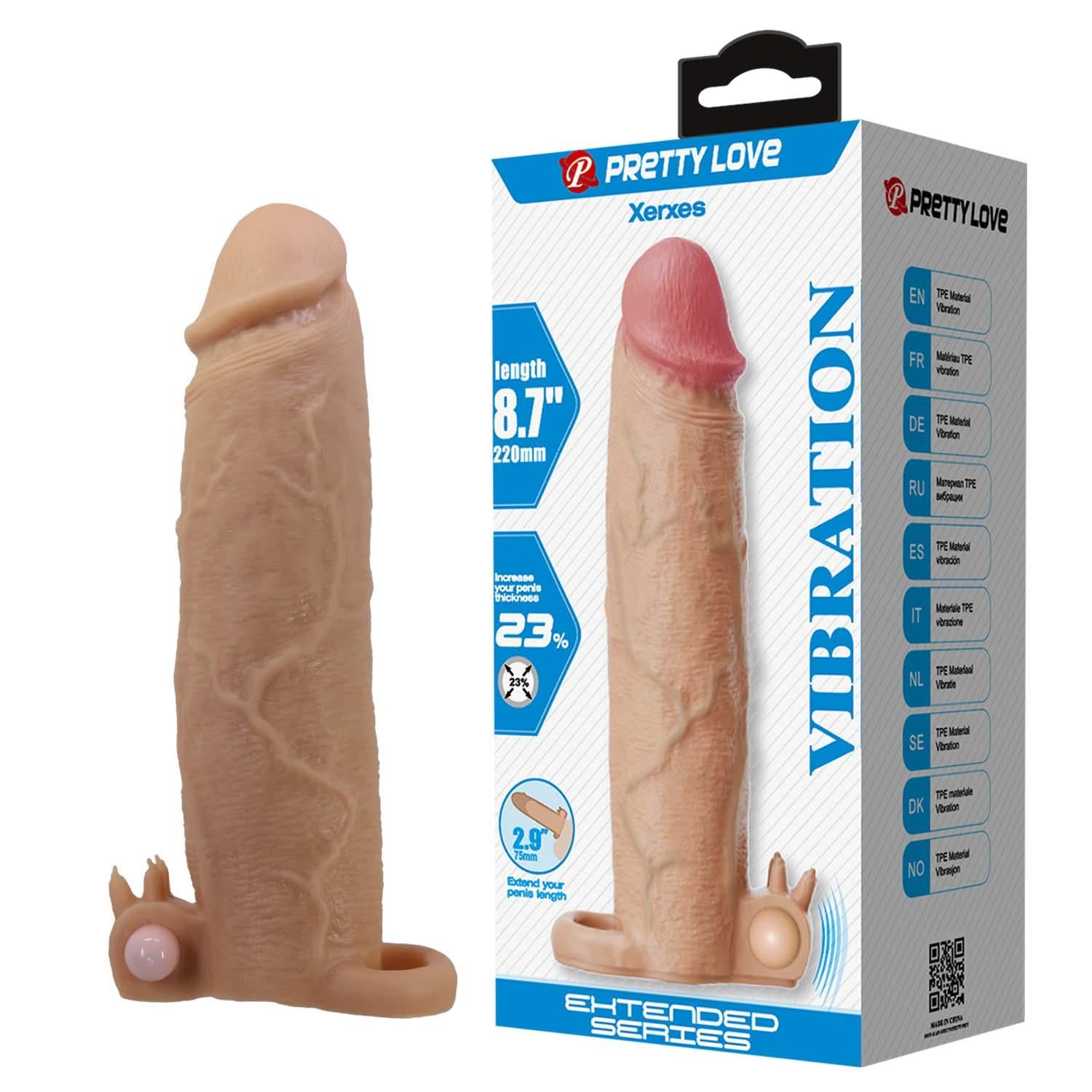 Pretty Love Xerxes Extensor vibrant pentru penis, culoarea pielii, 22 cm