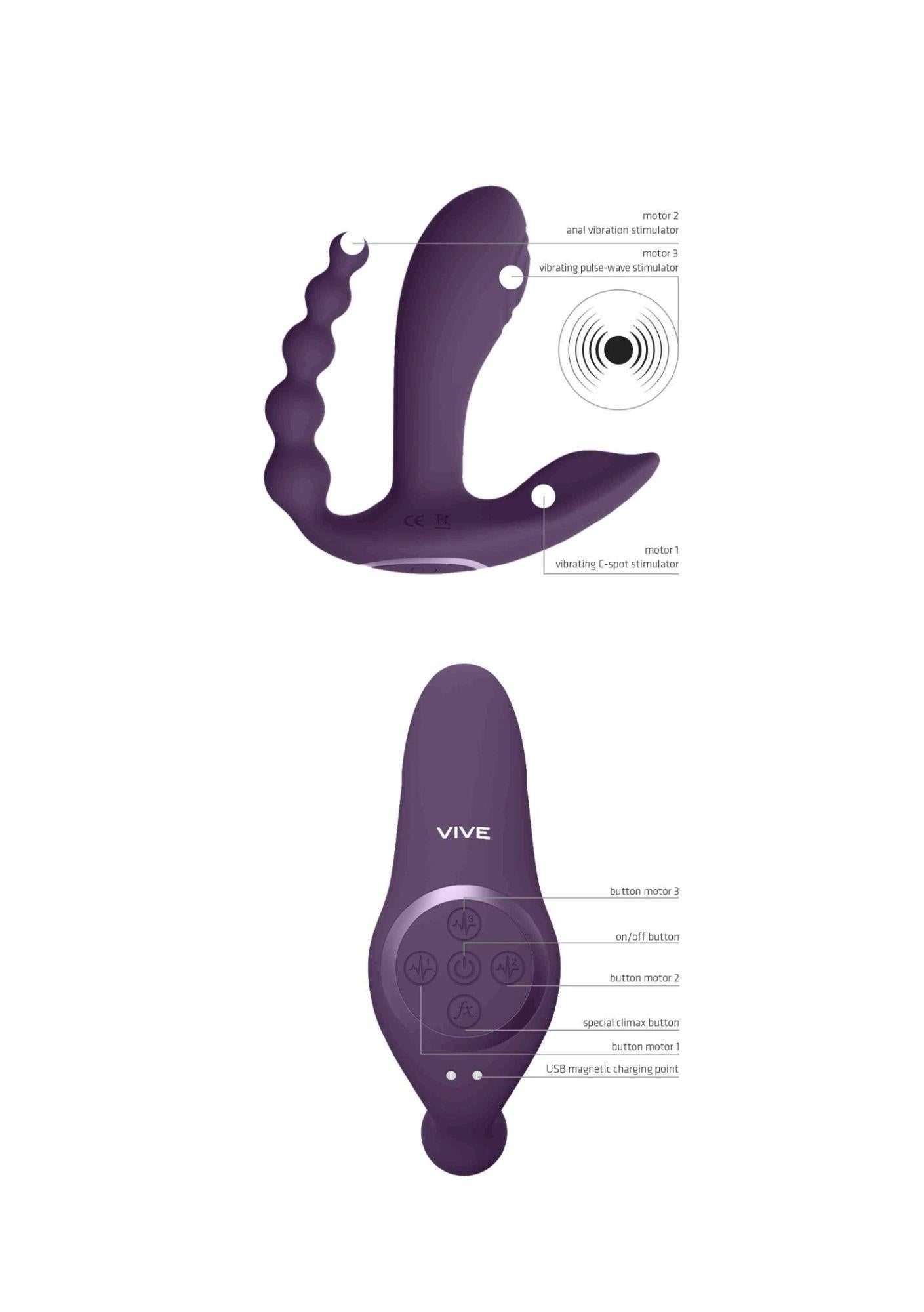Vibrator anal Kata Vive violet cu telecomandă USB