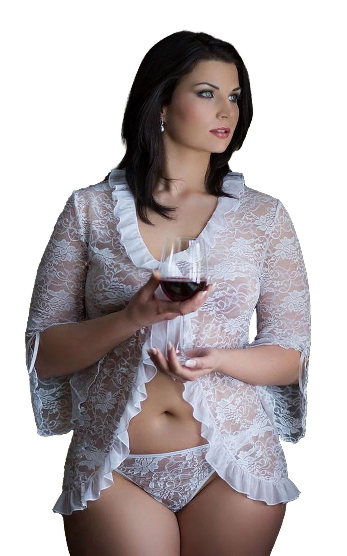 Tricou Emilie SoftLine cu dantelă, alb, mărime mare XL