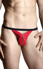 Tanga bărbătească SoftLine din satin cu fermoar, roșu, mărimea S/L