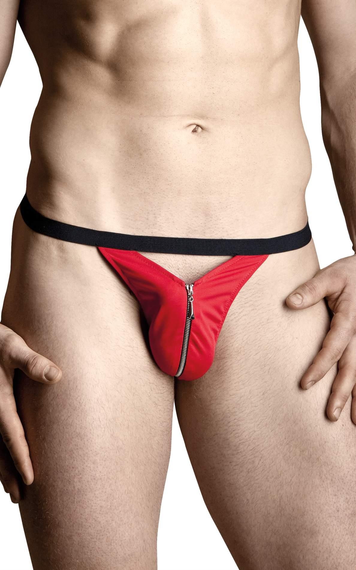 Tanga bărbătească SoftLine din satin cu fermoar, roșu, mărimea S/L