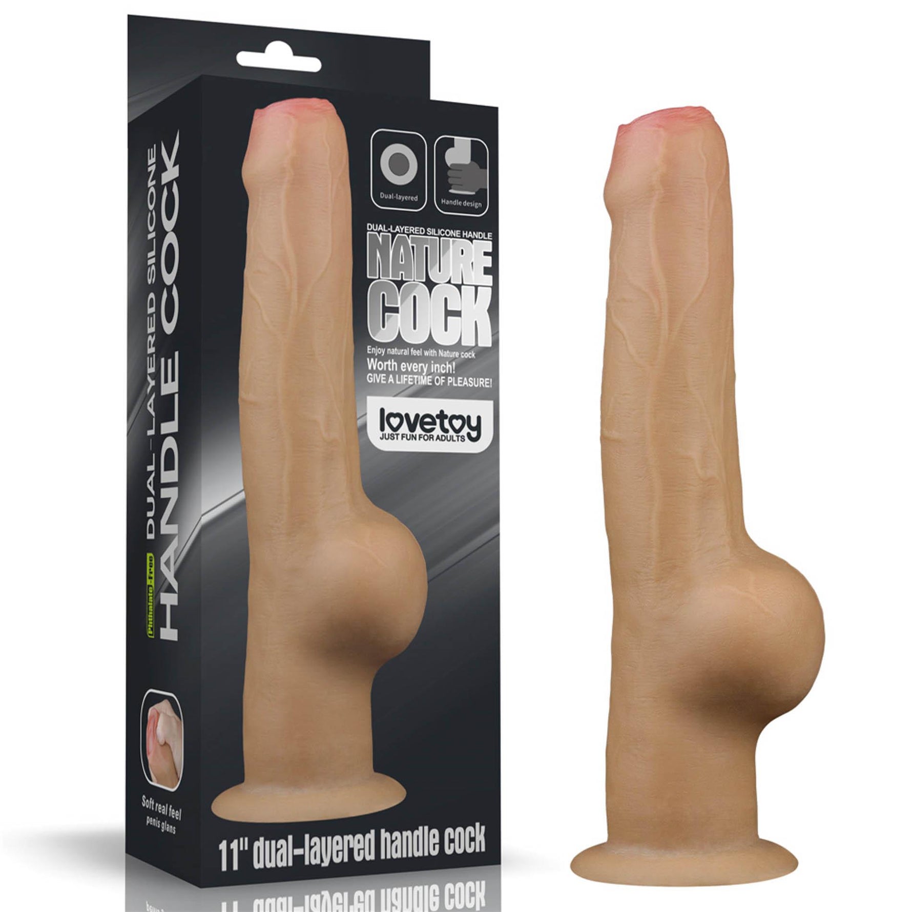 Dildo realist Lovetoy din silicon dublu strat cu mâner 28 cm