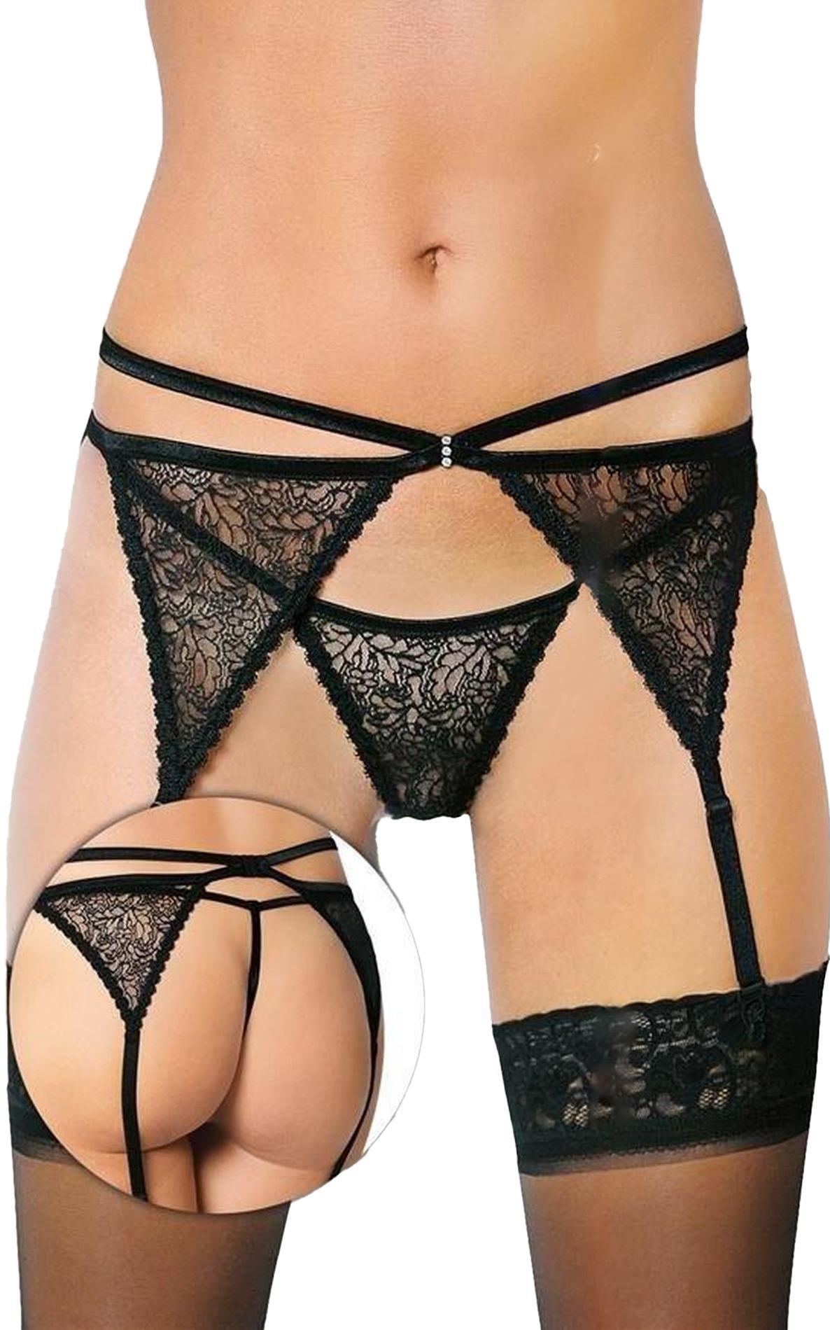 Portjartier din dantelă cu tanga SoftLine 3318 negru M/L
