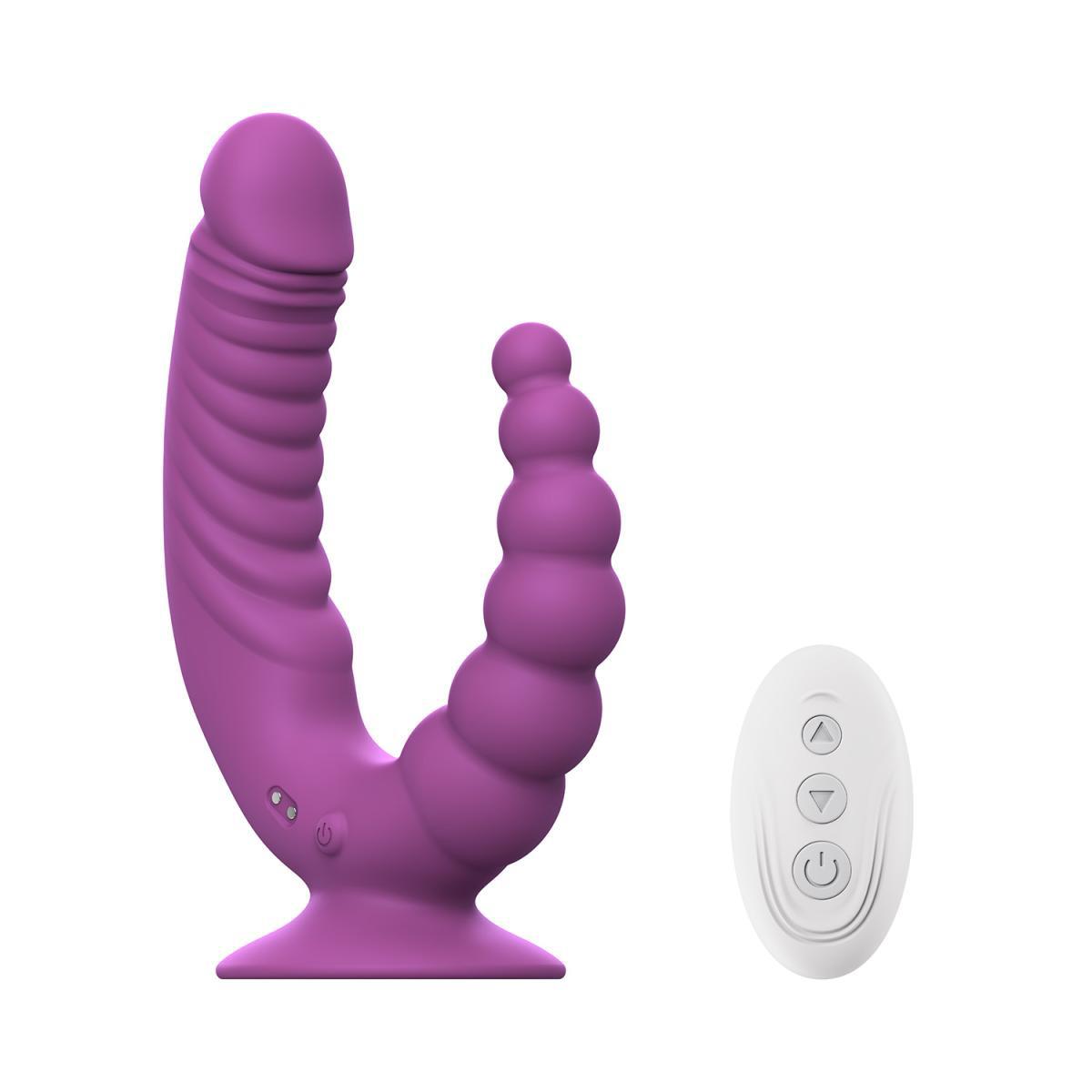 Vibrator dublu Teazers cu ventuză și telecomandă, violet