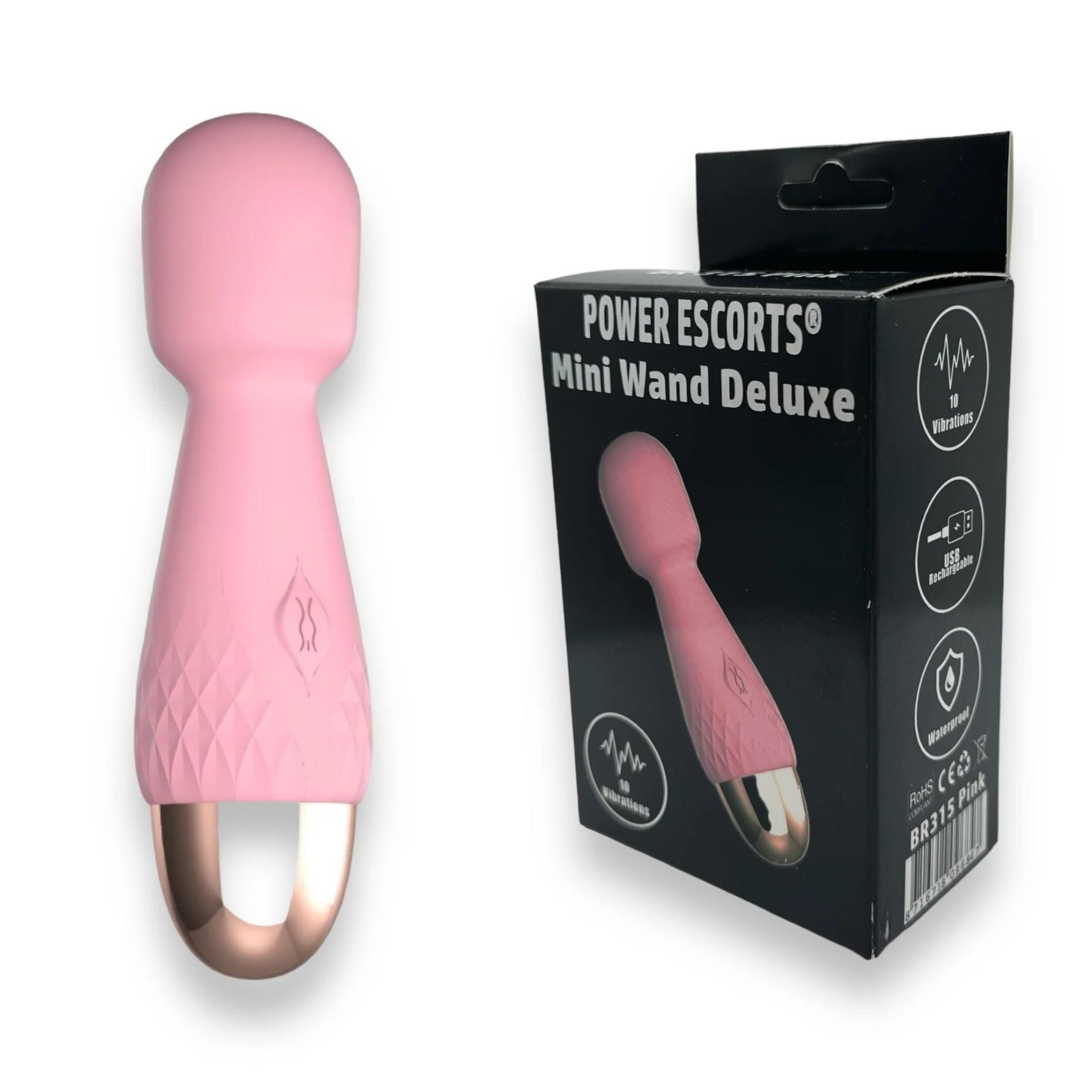 Mini vibrator cu baghetă Power Escorts, silicon, roz, USB, 11,6 cm
