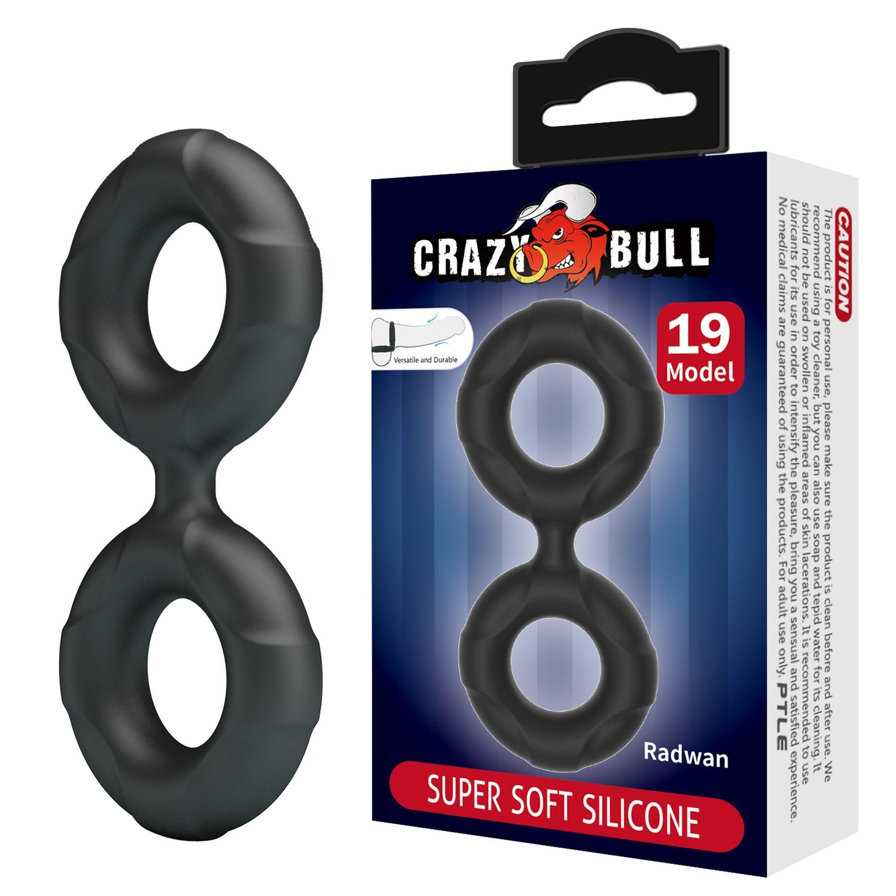 RADWAN Inel pentru penis Crazy Bull din silicon, impermeabil, 2,1 cm