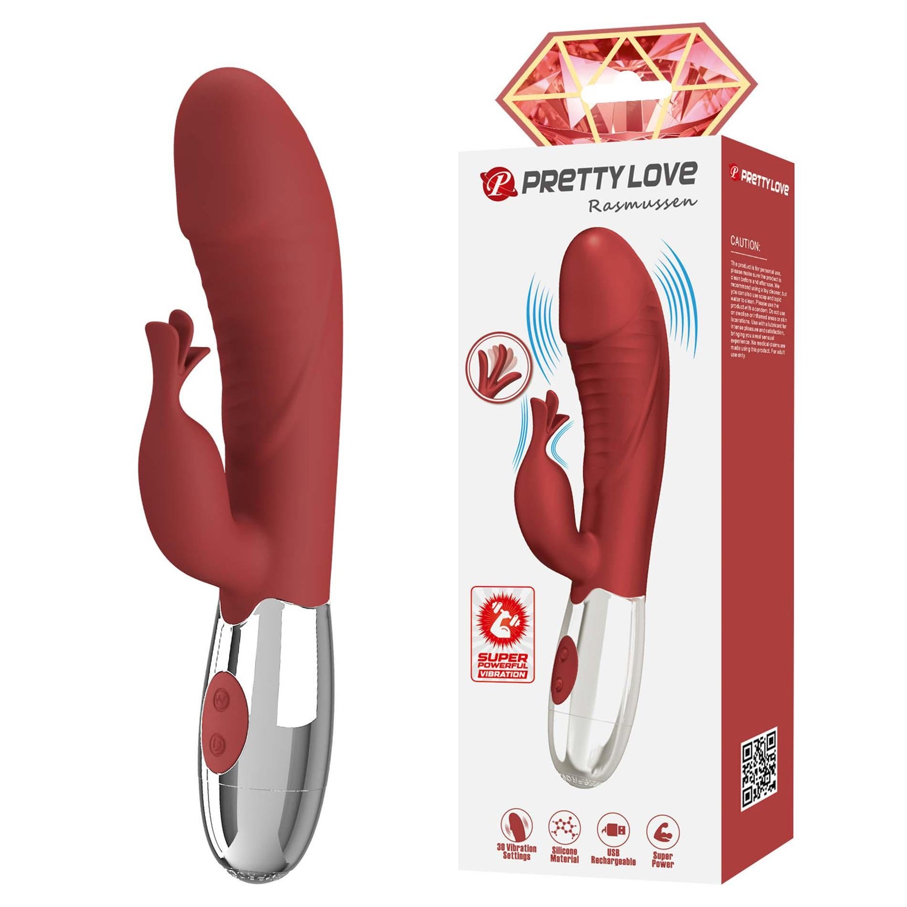 Vibrator Pretty Love Rasmussen din silicon, model iepure, 30 de moduri