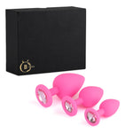 Set de dopuri anale HeavyFun din silicon roz cu cristal