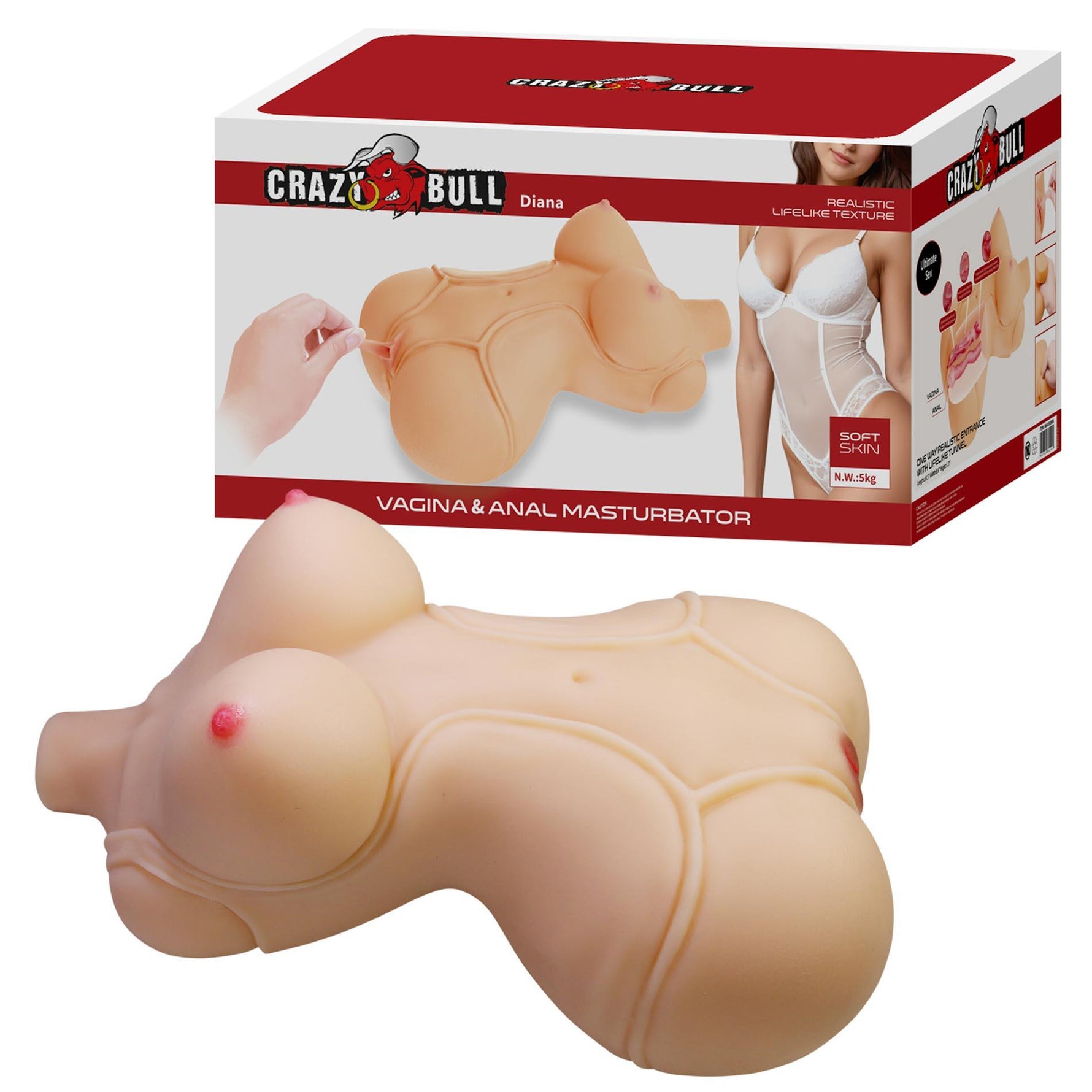 Masturbator vaginal și anal Crazy Bull Diana 37cm