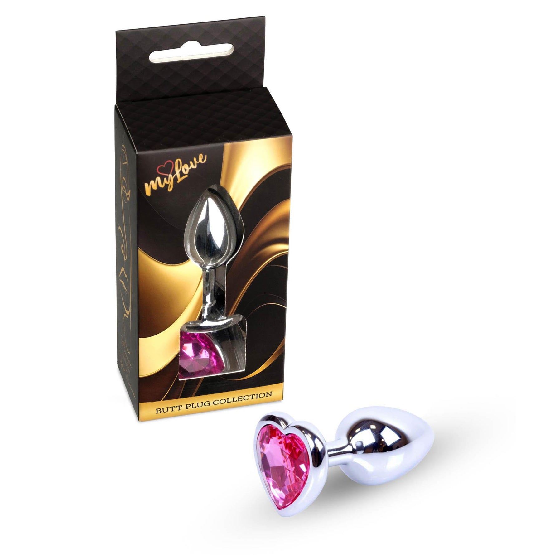 Plug anal argintiu cu inimă MyLove Toys roz 7 cm