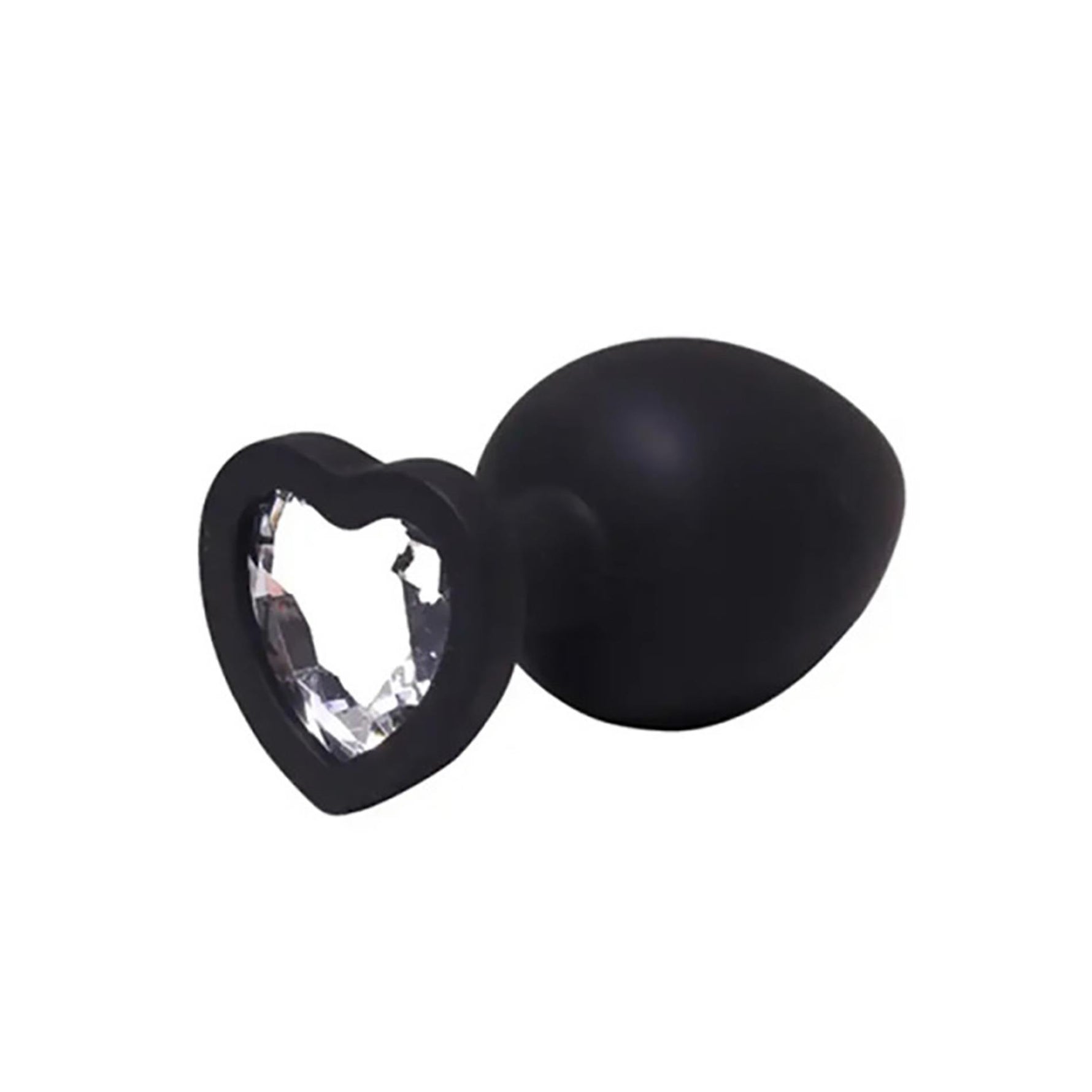 Plug anal din silicon Fantasy Heart negru cu cristal 7 cm