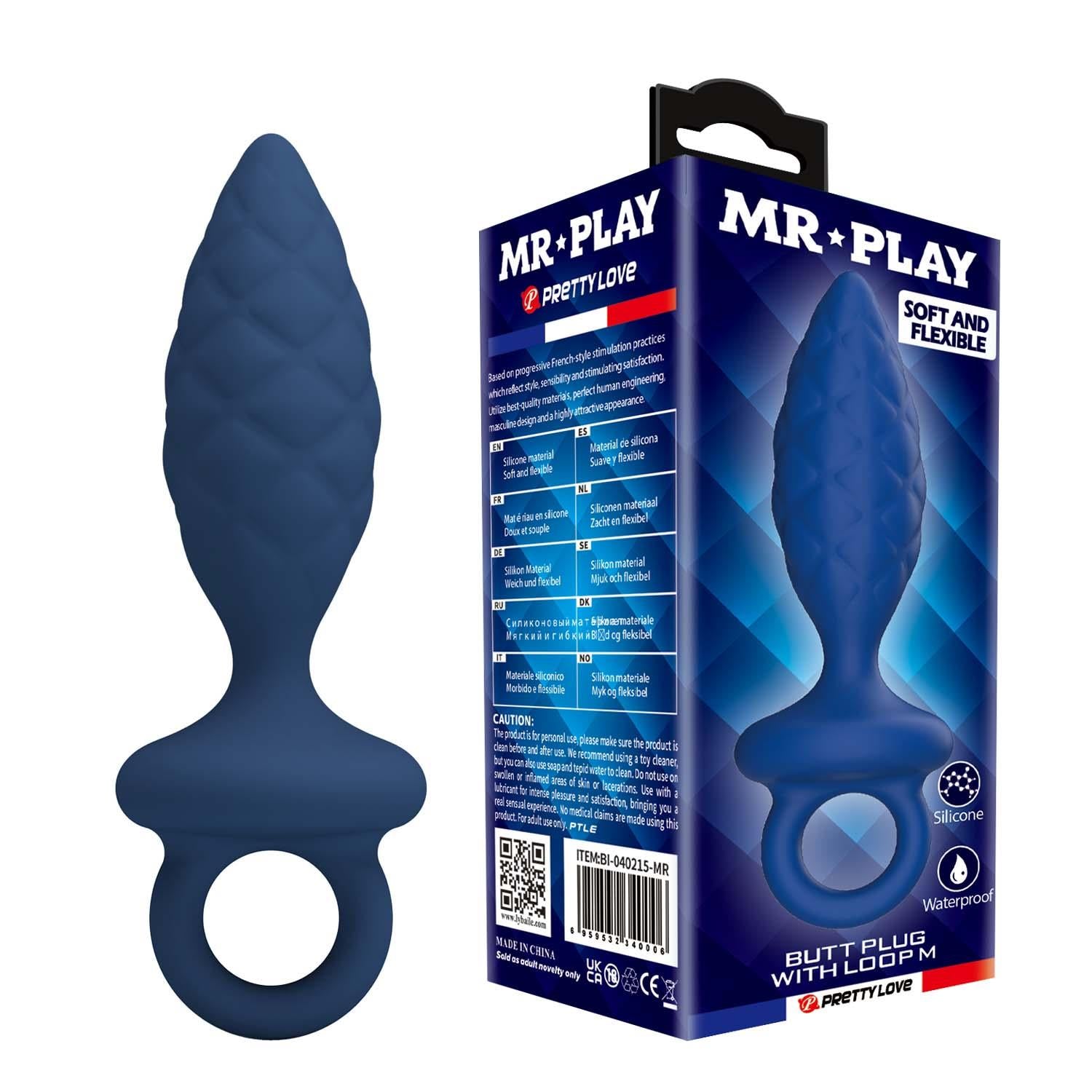 Dop anal din silicon Mr. Play cu buclă, mărimea M.