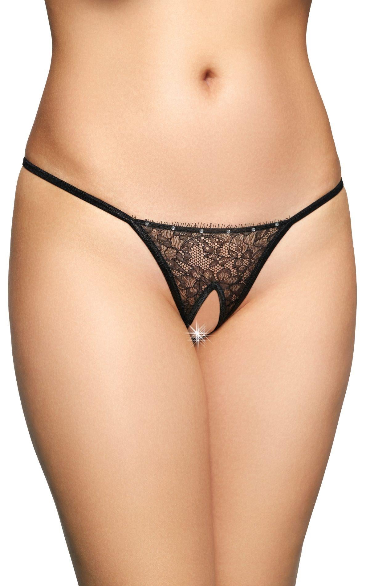Tanga din dantelă SoftLine Collection negru S/L