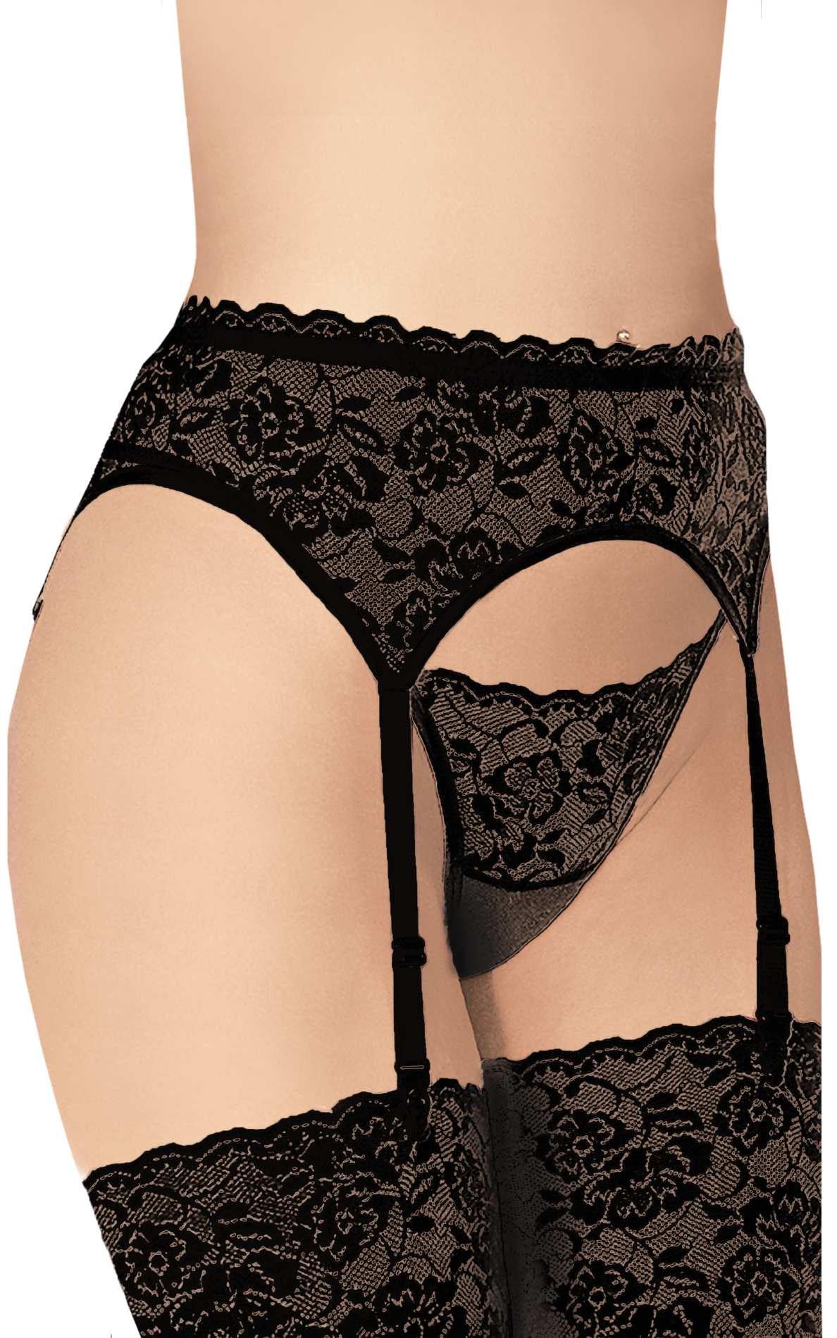 Portjartier SoftLine 3305 din dantelă cu tanga, negru, 2XL