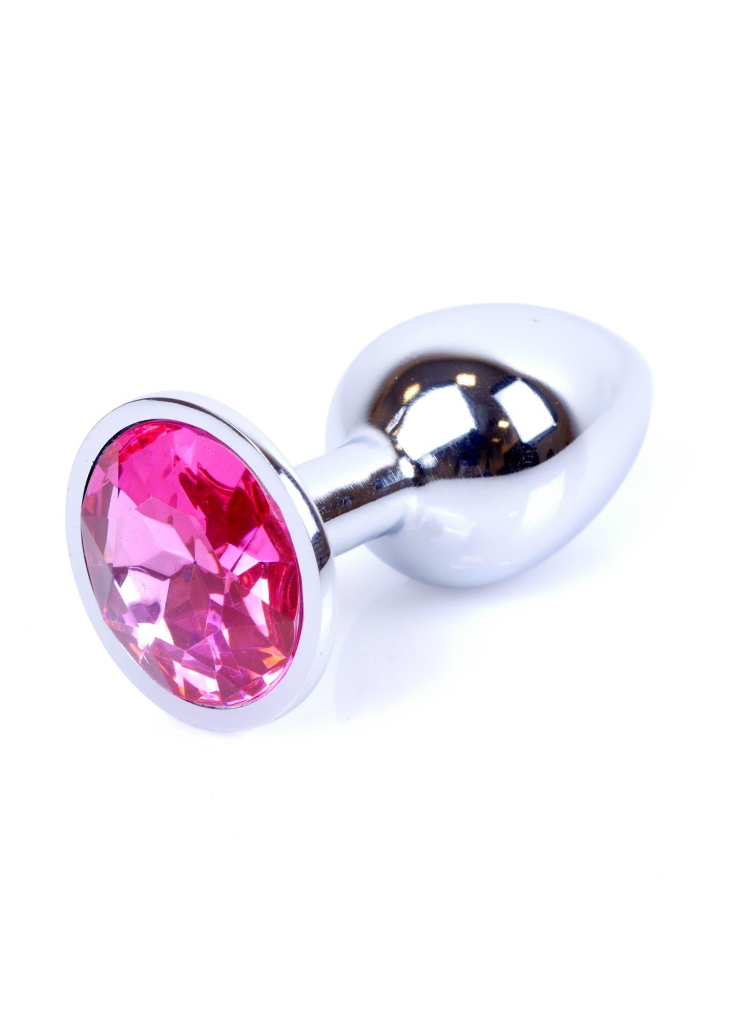 Dop anal HeavyFun argintiu cu cristal roz 7 cm