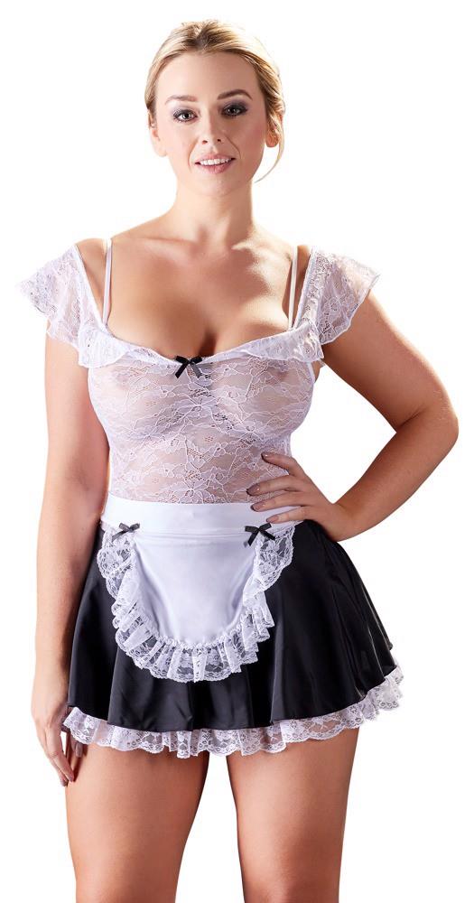 Costum de servitoare Cottelli COSTUMES alb-negru cu dantelă, mărimea M
