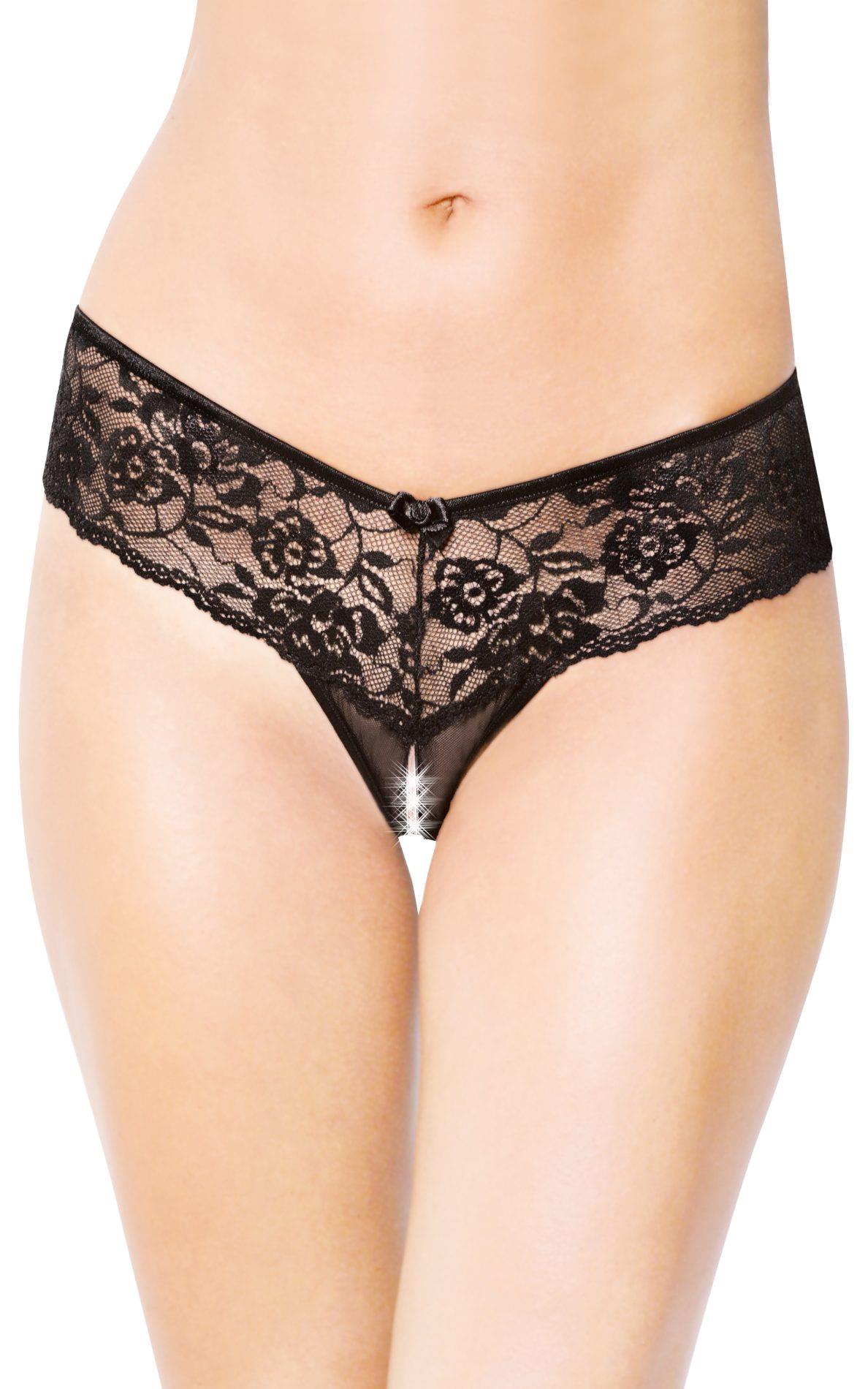 SoftLine 2440 Tanga din dantelă cu despicătură în zona inghinală, negru S/M