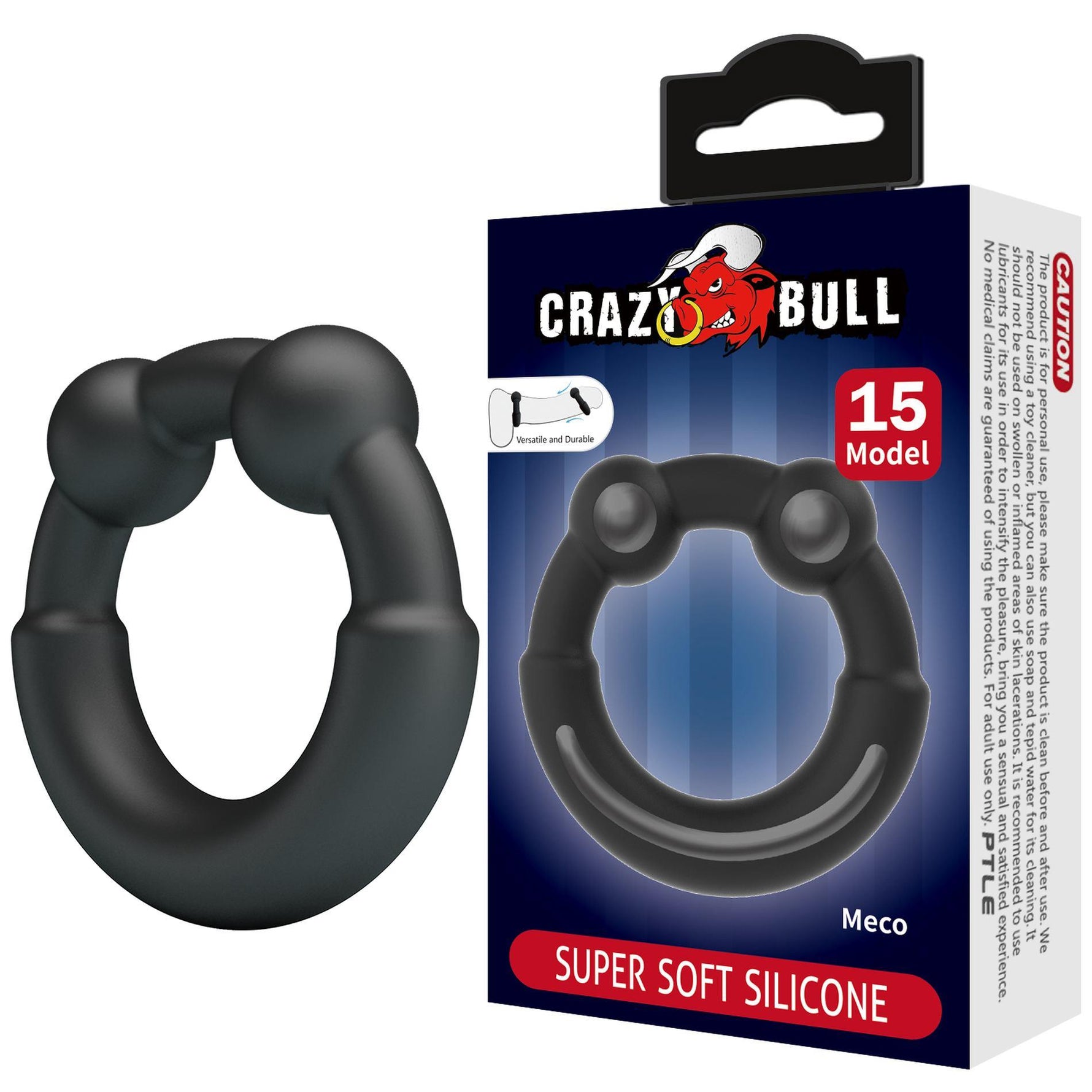 Inel pentru penis MECO Crazy Bull, din silicon super moale și impermeabil