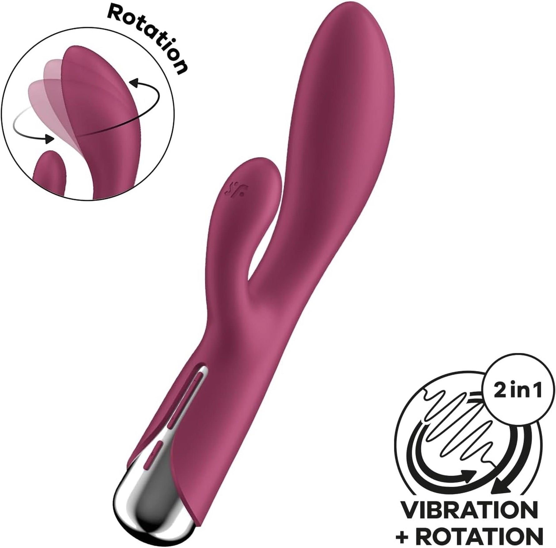 Vibrator rotativ Satisfyer Spinning Rabbit 1 cu USB, culoare roșie, tip iepuraș