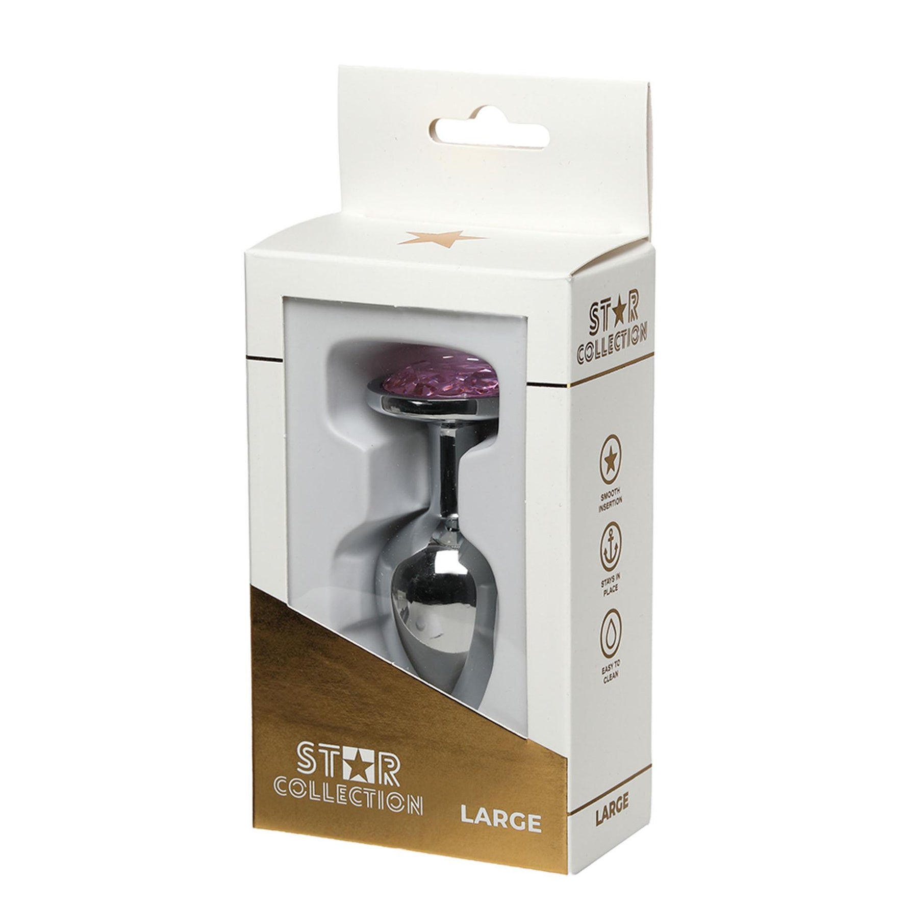 Plug anal metalic argintiu L Star Collection cu piatră roz 10 cm