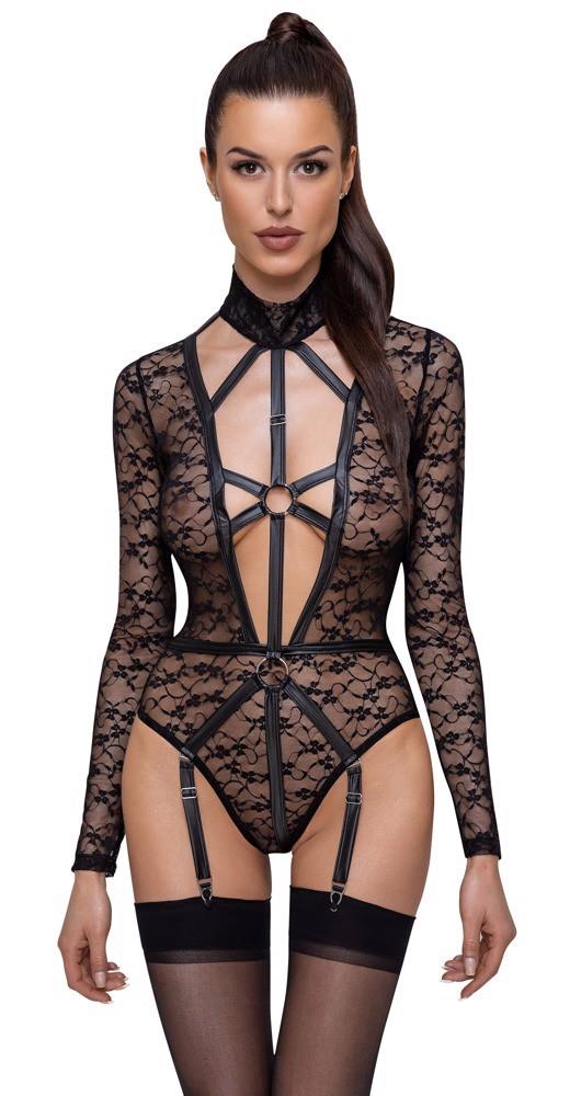 Body cu mânecă lungă și dantelă Cottelli LINGERIE S