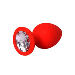 Dop anal mic din silicon roșu cu cristal alb 7 cm