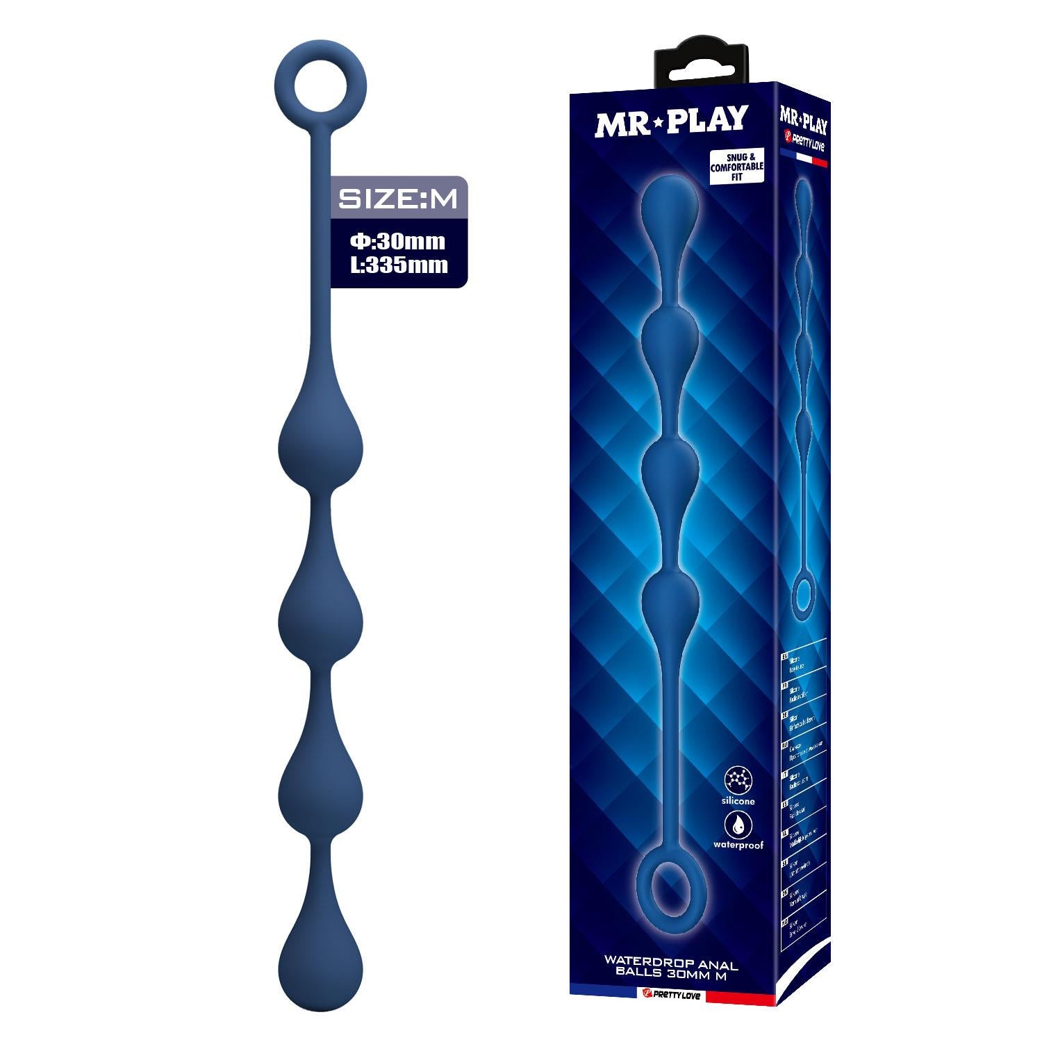 Mărgele anale Waterdrop Mr Play din silicon impermeabile 33,5 cm