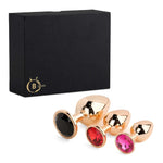 Set de dopuri anale din oțel HeavyFun Red Gold cu cristale