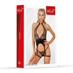 Body erotic SoftLine negru XL din plasă cu bretele reglabile