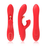 Vibrator Nirvana Iepuraș Roșu cu Trei Puncte din Silicon, USB, 22 cm