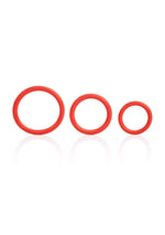 Inele pentru penis Calexotics Tri Rings din silicon roșu