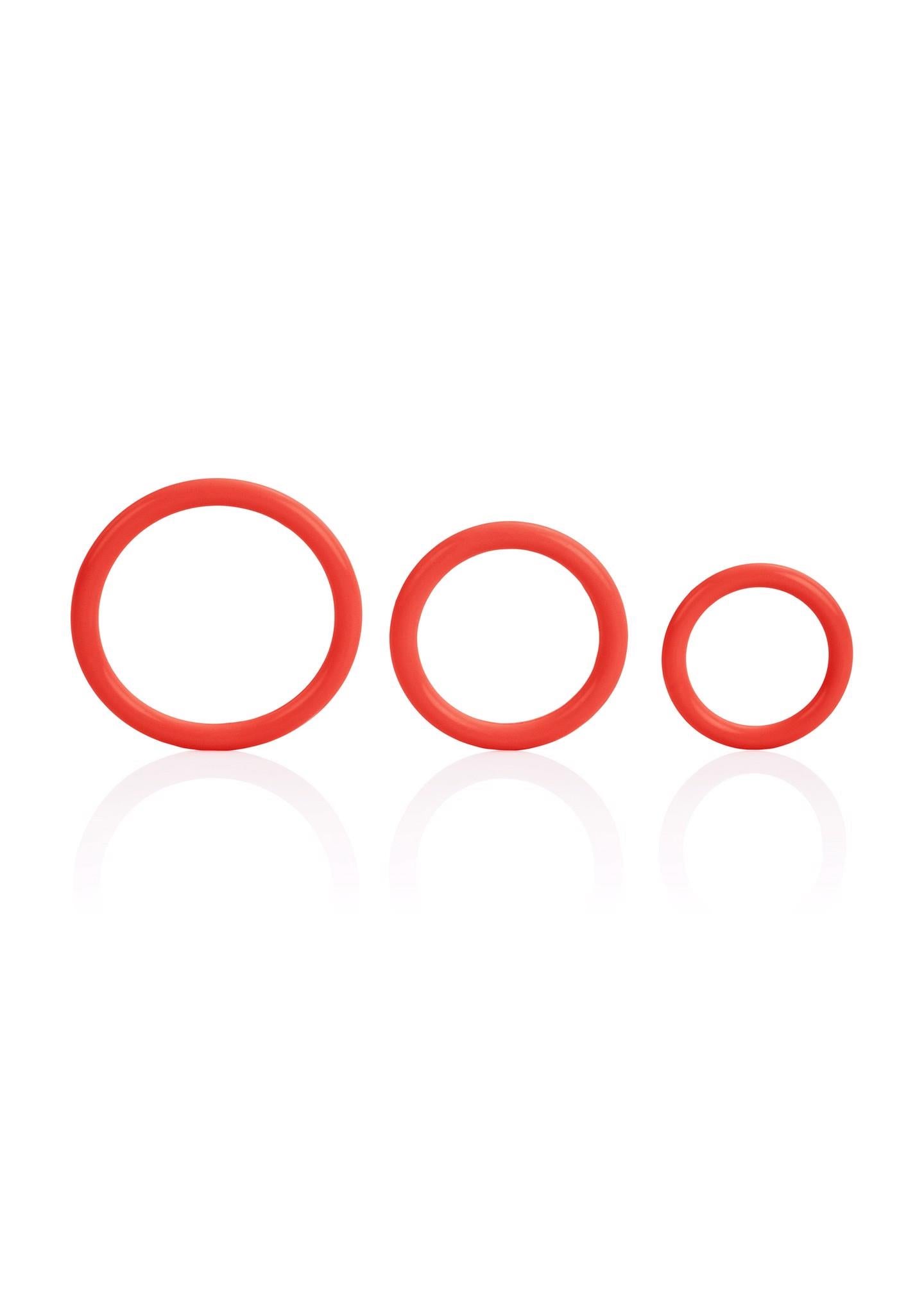Inele pentru penis Calexotics Tri Rings din silicon roșu