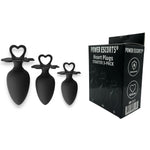 Set de dopuri anale Power Escorts Heart din silicon, mărime S, M, L, negru