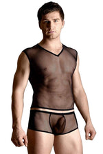 Set combinezon și tanga din plasă SoftLine Collection, negru, M/L
