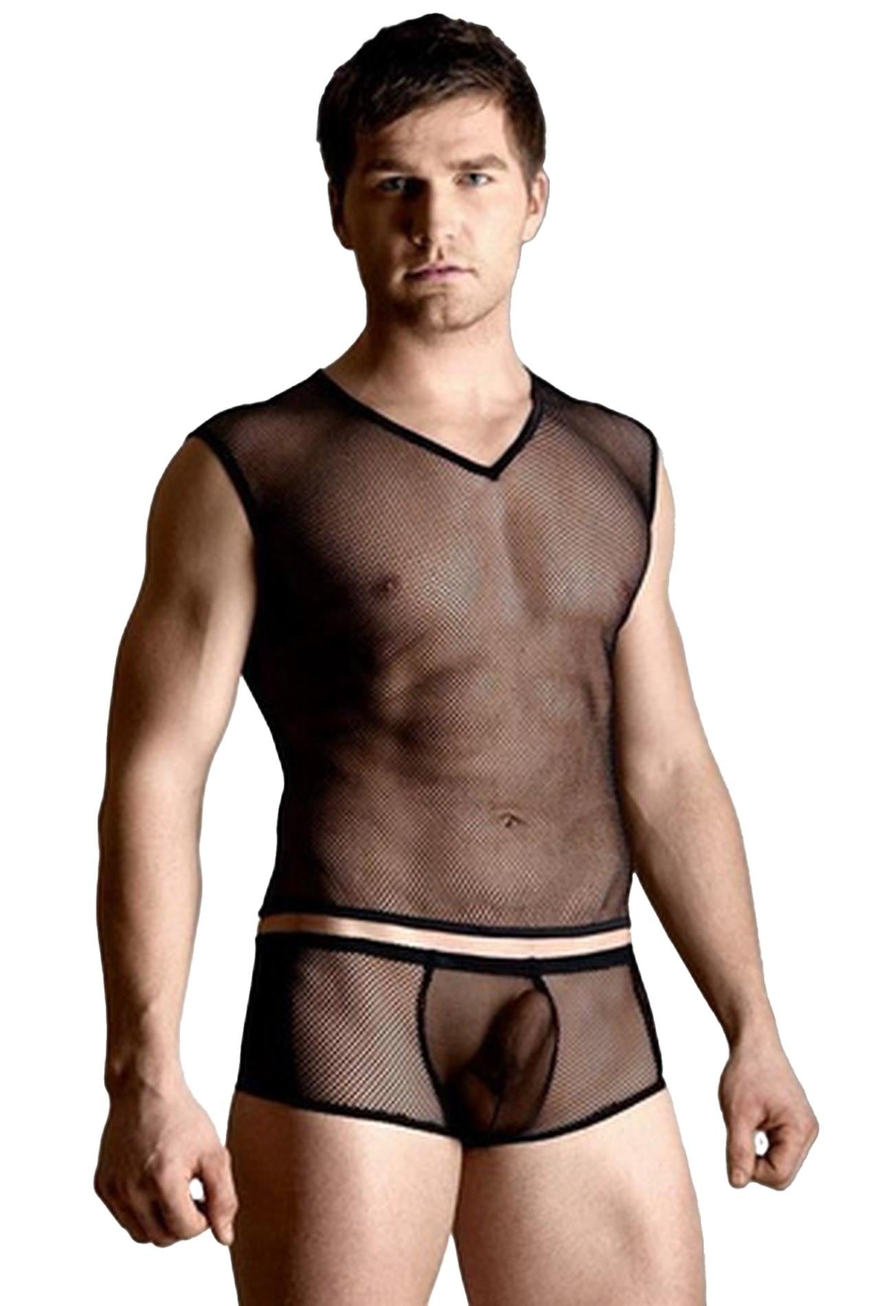 Set combinezon și tanga din plasă SoftLine Collection, negru, M/L