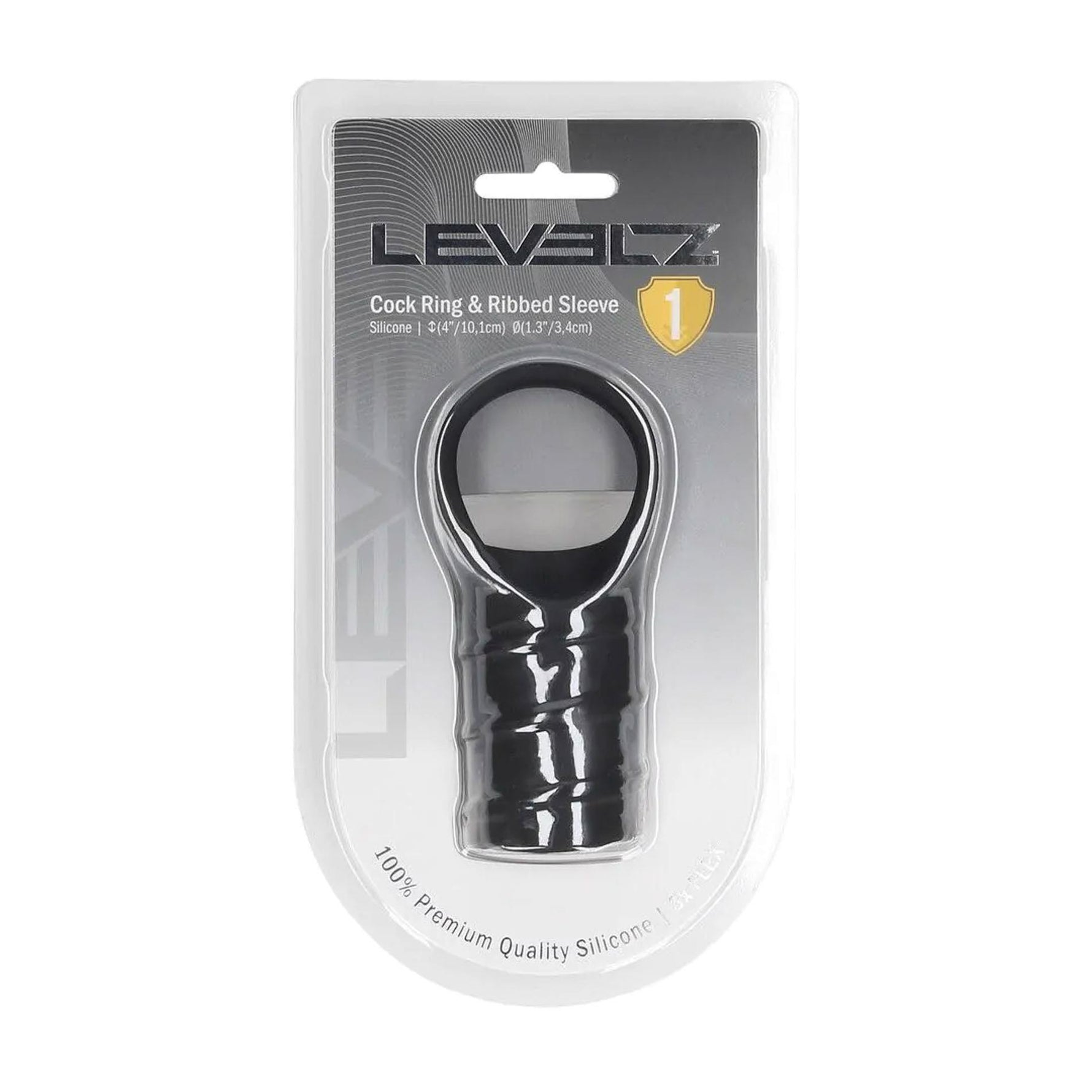 Inel pentru penis Levelz cu manșon nervurat, silicon, negru