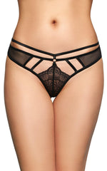 Tanga transparentă din plasă și dantelă SoftLine Collection, negru, M/L