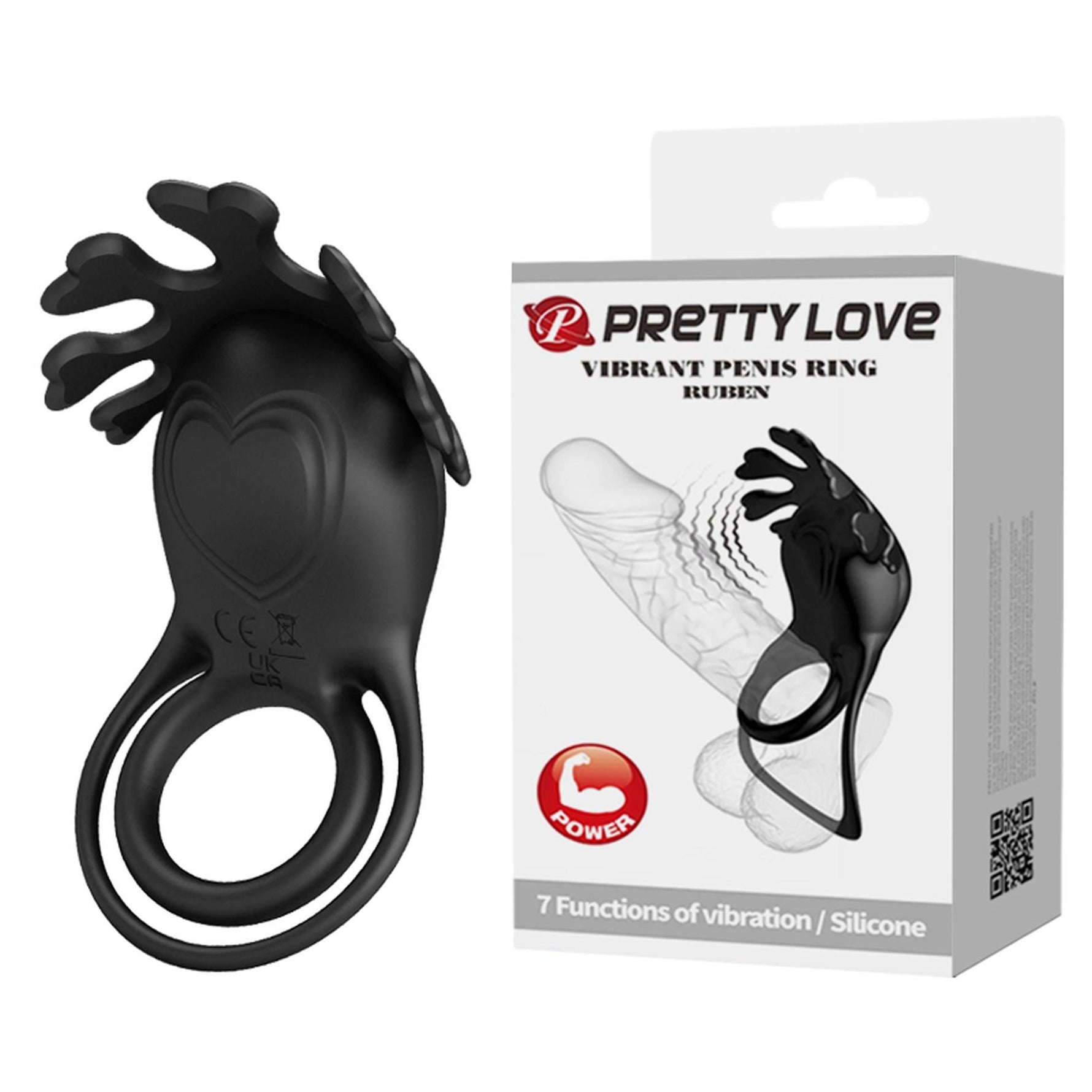 Inel vibrant Pretty Love Ruben, silicon, negru, 7 funcții