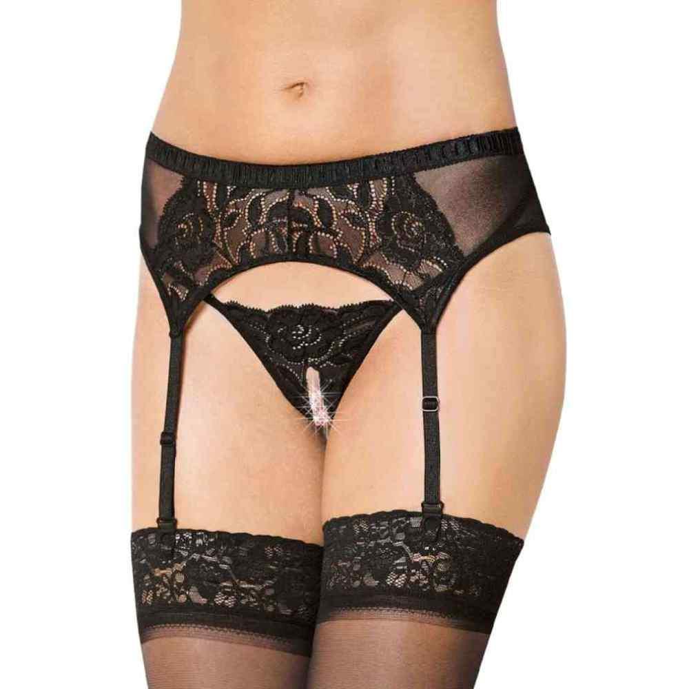 Portjartier din dantelă cu tanga deschis SoftLine 3319 negru S/M