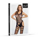 Body-ciorap negru din plasă cu decupaje SoftLine 2065 Mărime unică