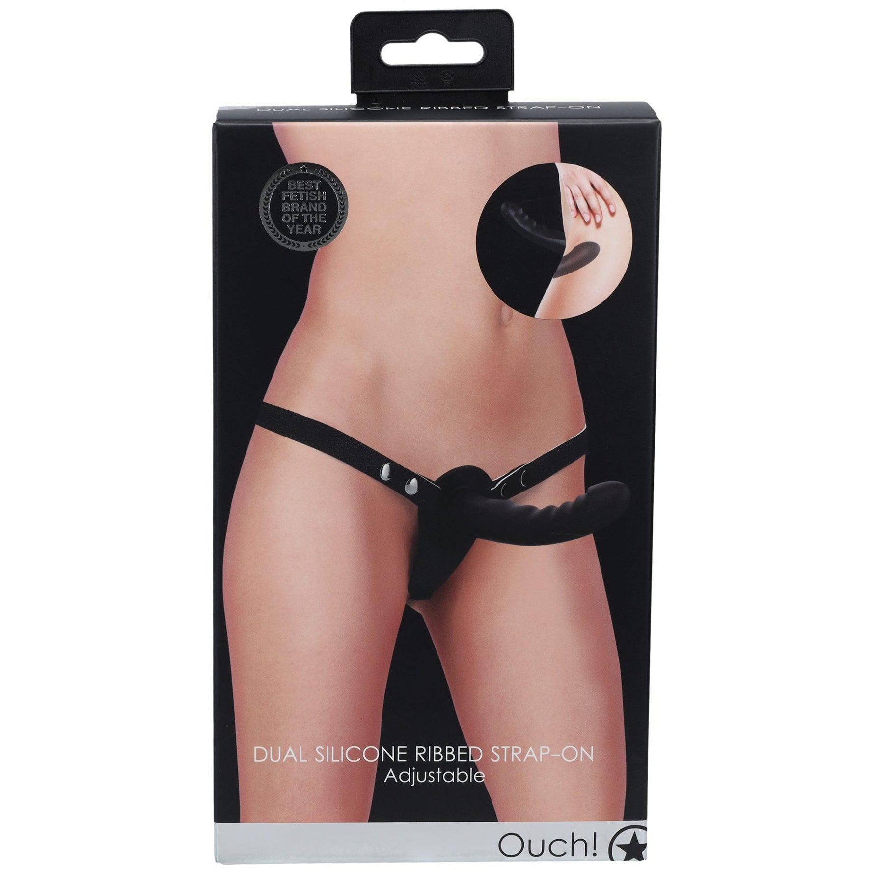 Strap-on din silicon Ouch cu dildo dublu reglabil, negru
